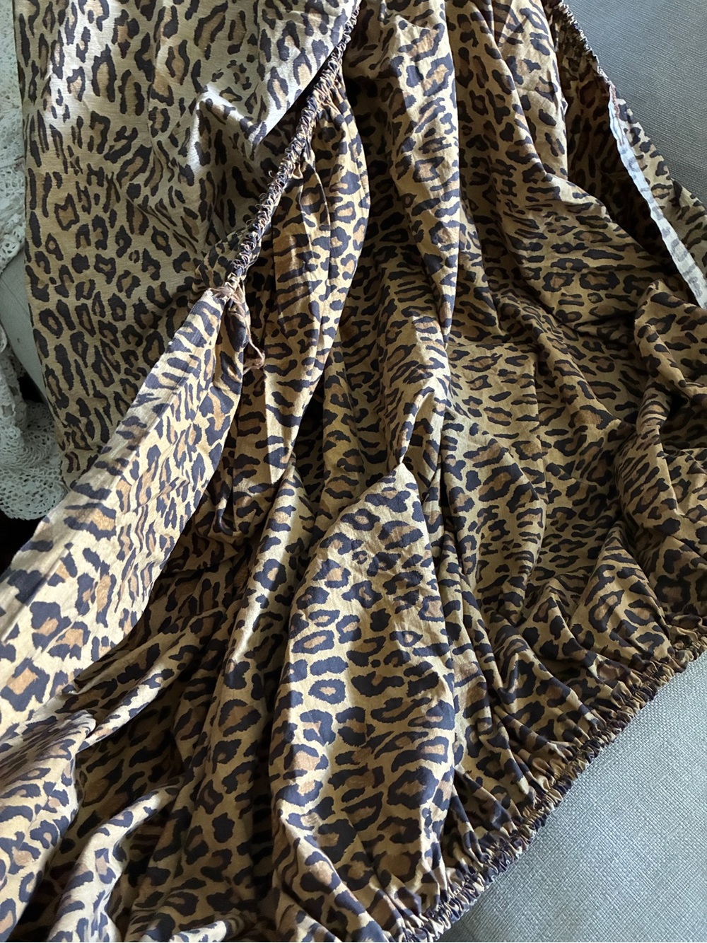 Vintage Ralph Lauren Home GuinevereLeopard-Print Fitted Sheet in Brown and Cream